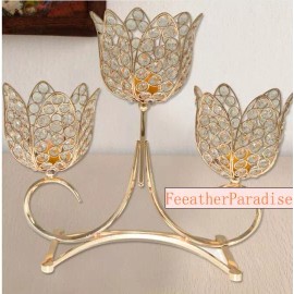 Feather  Paradise Crystal Gold 3 Arms Metallic Floral Riser/Wedding Centerpieces/U
