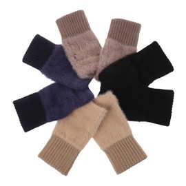 SAFIGLE 4 Pairs Plush Stretchable Fingerless Mittens with Thumb Hole Knitted Half Finger Gloves for Women Cozy Arm Warmers for Cold Weather Durable Stylish Winter Accessory