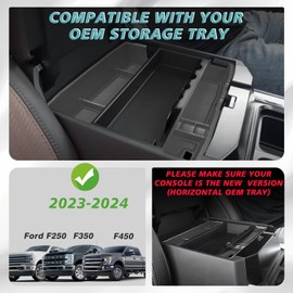 Muslogy Center Console Organizer Compatible with 2023 2024 Ford F250 F350 F450 Super Duty Accessories Custom Fit Storage Insert Box Divider(Fit with OEM Tray) (Black)