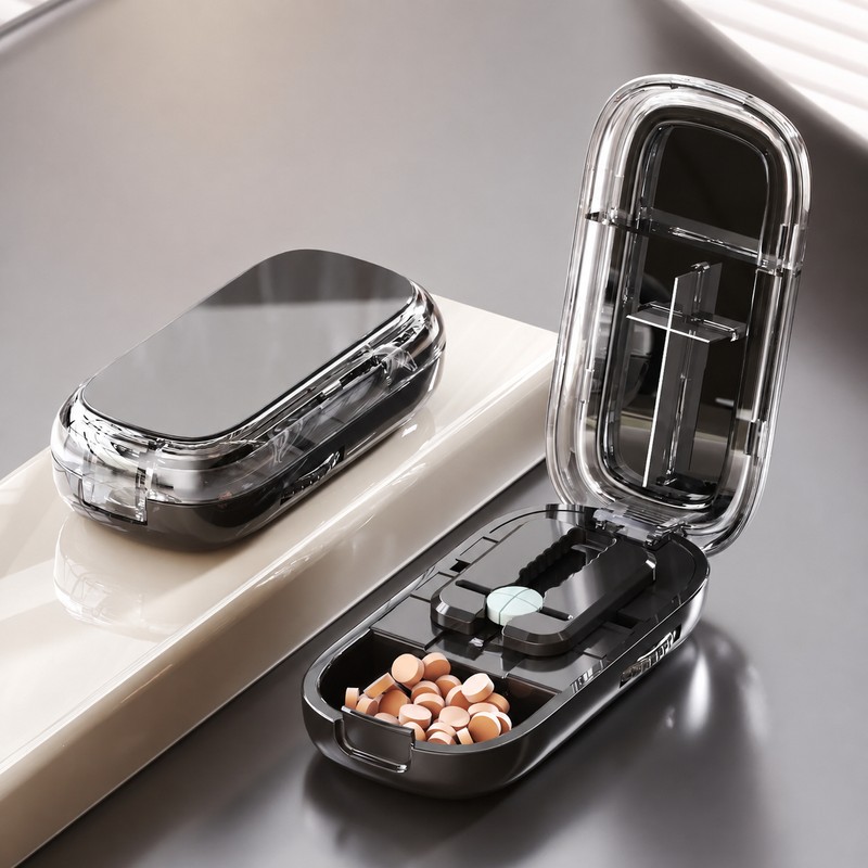 Portable Pill Cutter and Organizer for Travel – 1/2, 1/3,