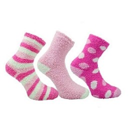 Ladies Fluffy Stripes & Polka Dot Design Co-Zee Thermal Socks (3 Pair Multi Pack)