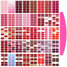 SILPECWEE 560 Pieces 40 Sheets Nail Polish Strips, Red Nail Stickers Full Nail Wraps for Women, Self Adhesive Gel Strips Manicure Design, Fingernail Sticker Nails with File