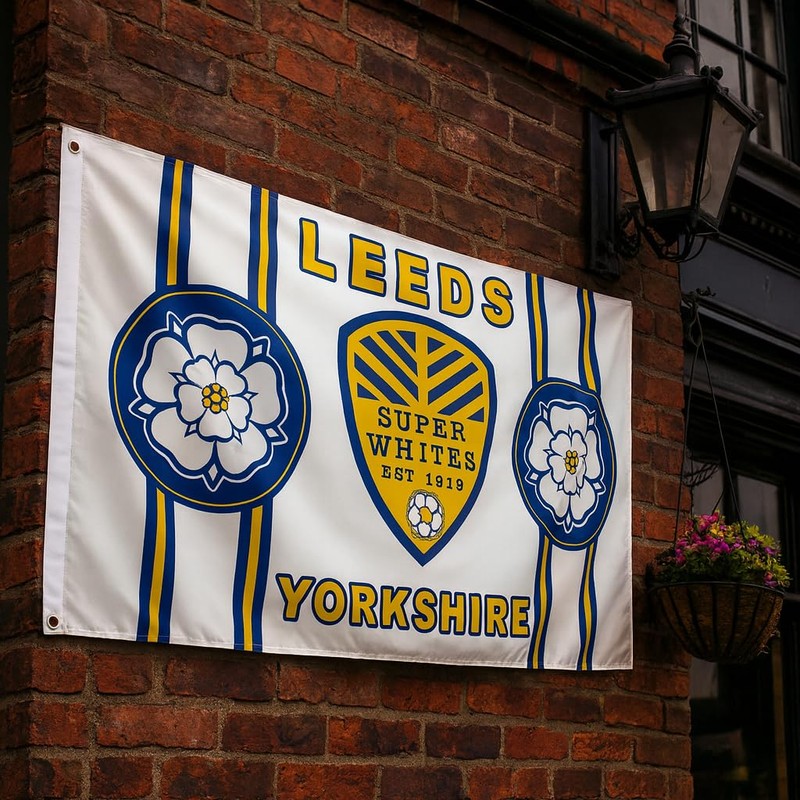 Leeds 5x3ft Football Flag HD Polyester Banner With Yorkshire Rose