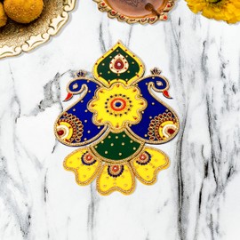 Peacock Floor Rangoli Designer Reusable Rangoli Acrylic Rangoli Indian Traditional Home Decor Gift for Interior Decoration Festival Diwali Decorations and Gifts Size: - 35.6 cm