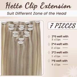 Hetto Blonde Clip in Extensions Human Hair 22 Inch #17/23 Dirty Blonde Highlight Platinum Blonde Clip on Human Hair 7pcs 120g Clip in Hair Extensions Real Human Hair