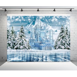 DHXXSC 10X8FT Winter Ice and Snow Castle Photography Backdrop Blue Ice Forest Wonderland Backdrops Christmas Photo Background Snow and Ice Tree Baby Shower Children Birthday Party Supplies DH-852