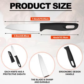 Leriton 50 Pcs Paring Knives with Cover 7.5 Inch Sharp Stainless Steel Knife with Ergonomic Plastic Handle and Blade Cover for Fruit Vegetable Kitchen, Black