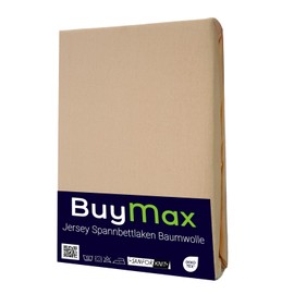 Buymax® Fitted Sheet, 140 x 200 cm, 100% Jersey Cotton, Mattress Height Up to 25 cm, Sand