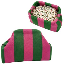 NEMOGLOBAL Mahjong Tile Bag Empty Clutch Purses for Women Woven Striped Dumpling Bag Mah Jong Accessories Handbag Gift for Mahjong Tiles Vacation Supplies (Pink Green)