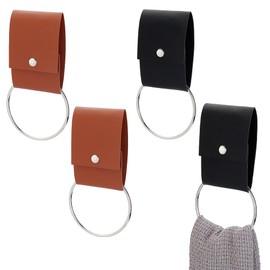 AHANDMAKER Pack of 4 2 Colours Leather Towel Ring Holder Wall Mounted Towel Hooks Made of Leather with Loop Oven Door Hanger for Bathroom Entrance Kitchen Bedroom Scarf