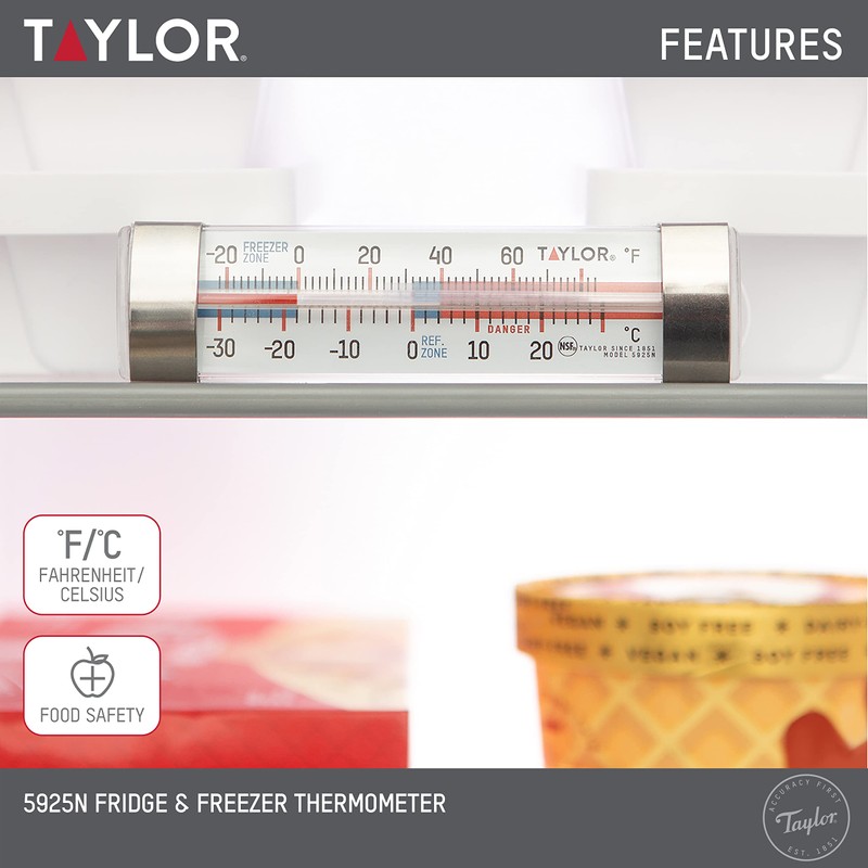 Taylor Large Tube Analog Refrigerator and Freezer Kitchen Thermometer with