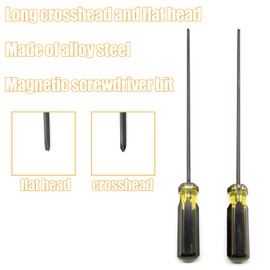 Coufce Long Screwdriver Set, 39cm / 15.4 Inches Phillips Screwdriver and Slotted Screwdriver, Flat Head and Magnetic Tip Cross Head Screwdriver Set(2Pcs)