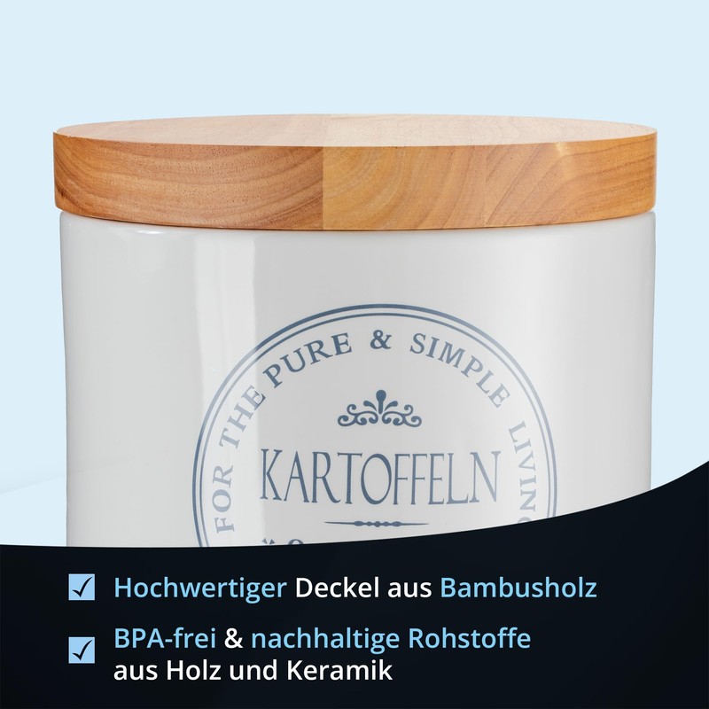 White ceramic storage jars with wooden lid., Salt