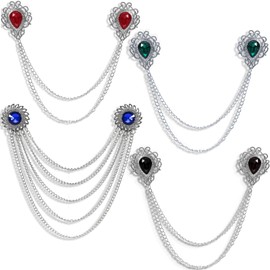 Realand 4pcs Sweater Clips for Cardigans, Vintage Shawl Pins with Charming Style, Collar Chain Tips Cloak Clasp Dress Clips Brooch Collar Pins for Women, Silver