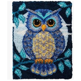ROCKY&CHAO Latch Hook Rug Set DIY Latch Hook Carpet Making Kit for Adults Kids Cross Stitch Kit Carpet Making Home Decoration 50 x 38 cm (Blue Owl)