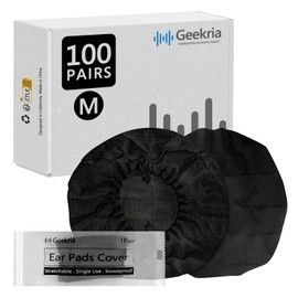 Geekria 100 Pairs Individually Wrapped Disposable Headphones Ear Cover for Over-Ear Headset, MRI Headset Earcup, Stretchable Sanitary Ear Pads Cover, Hygienic Ear Cushion Protector (M/Black)