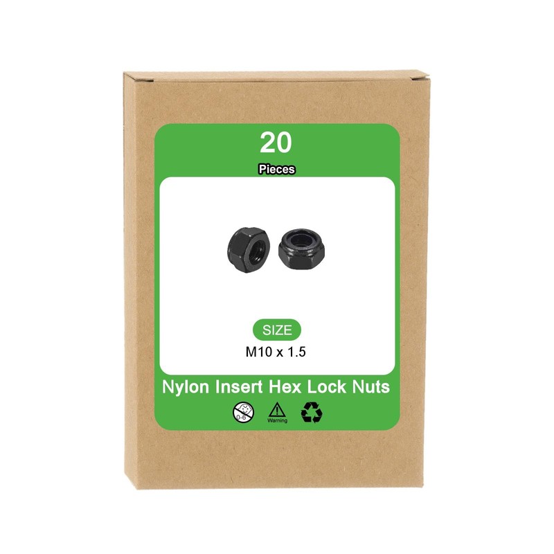 sourcing map 20Pcs M10 x 1.5 Nylon Insert Hex Lock