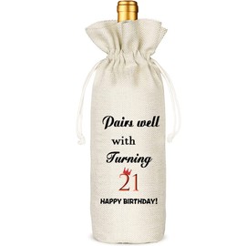 21st Birthday Gifts for Women, 21st Birthday Party Decoration Wine Favor Bag, Wine Gifts for Friends Sisters Daughter Couples Well with Turing 21
