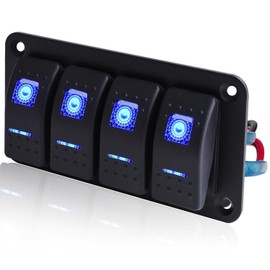 Greluma 1 Piece 4 Gang Rocker Switch Panel Dashboard Rocker Switch ON/OFF Pre-wired Rocker Switch Blue Illuminated Switch for Car Car Boat RV