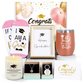 UAREHIBY Graduation Gifts for Her,2024 High School Graduation Gifts with 12 oz Wine Tumbler,Master Degree,Phd Graduation Gift for Friend,Sister,Daughter,Girls-Rose Golden