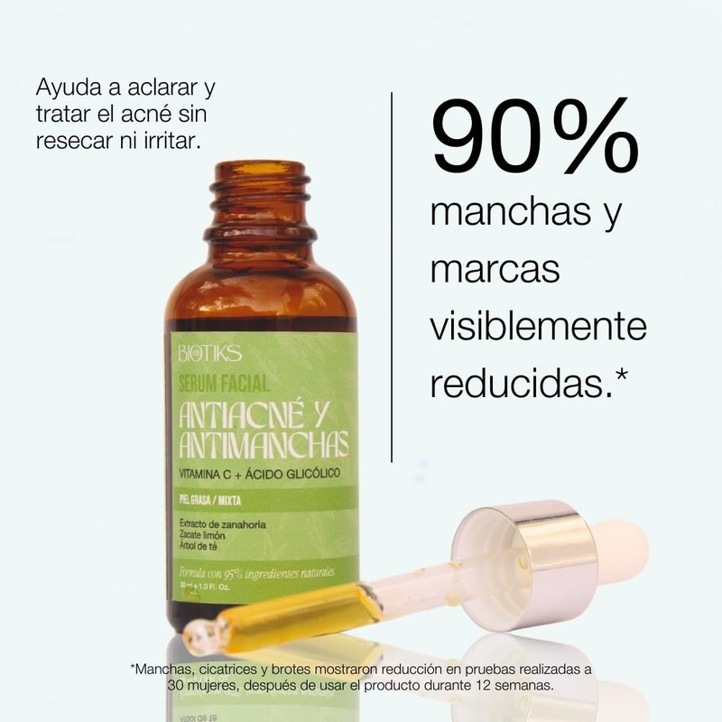 Sérum facial antiacné y antimanchas para piel grasa con acido