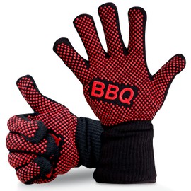 NutriChef BBQ Gloves - 1472°F Heat Resistant, Fireproof Mitts with Non-Slip Silicone Grip, Perfect for Barbecue, Grilling, Cooking, Baking & Camping, 14-inch, Food Grade, Washable Kitchen Oven Mitts