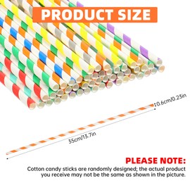 50 PCS Cotton Candy Cones, 13.78 inch cotton candy sticks Random Colorful stripes Paper Straws Cones Cotton Candy Holder for Birthday Wedding Party, Candy Making