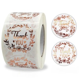 Storrianne Gold Rose Thank You Stickers - 1.5 inches 2 Flower Garlands Design 500 Labels for Small Bussiness,Wedding,Birthday Party Favors,Envelope Seals and Gift Box