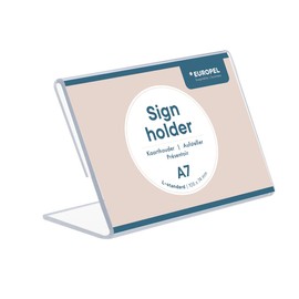 EUROPEL 350126 A7 Acrylic Table Stand - Slanted & Crystal Clear - L Shape DIN A7 Portrait Format - Menu Card Holder and Sign Holder - Advertising Stand - Other Sizes Available