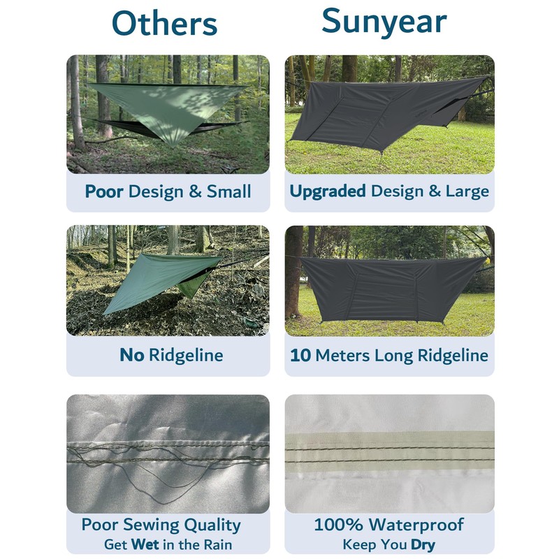 Sunyear Camping Hammock with Net & Rain Fly - Double