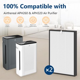 Horserdy 2 Pack APH260 APH320 True HEPA Filter Replacement Compatible with Pure Morning APH260 Air Purifier and APH320 WiFi Air Purifier