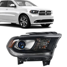FIONE Halogen Headlight Assembly Compatible With Dodge Durango 2014-2020 Replacement Black Housing Headlights Without LED DRL Projector Passenger Right Side RH 68299134AD CH2503302