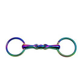 Lift Sports Horse Snaffle Bit Loose Ring Egg Butt Hanging Cheek Rainbow Multi Color with Lozenge Fat Multiple Size Tack Equestrian Shows (5.5 Inch, Loose Ring Oval Link)