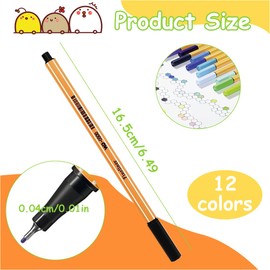 Fineliner, 12 Pieces, 12 Colours, 0.4 mm Fineliner Pens with Ergonomic Handle, Drawing and Fibre Pens with Fine Tip for Adults, Vibrant Coloured Art Pens