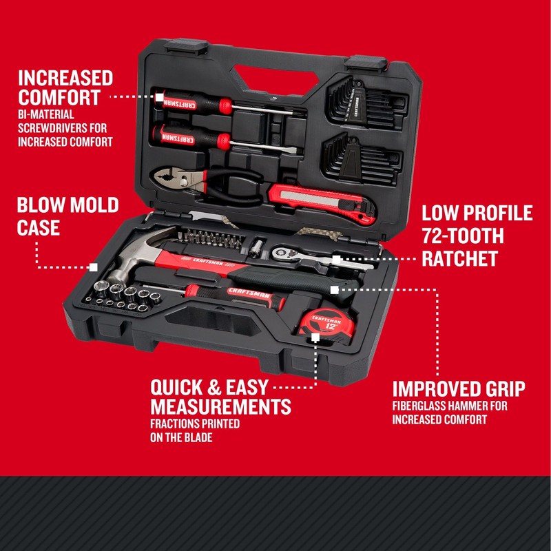 CRAFTSMAN 57 Piece Mechanics Tool Set Home Tool Set, Sockets,