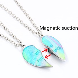 Best Friend Necklaces for 2 Girls Magnetic Colorful Illusion Matching Heart Necklaces for Best Friends Gifts for Birthday Christmas Presents Glitter BFF Friendship Necklace for Teen Girls