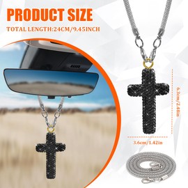 Lyxheth Bling Car Hanging Ornament, Rear View Mirror Accessories, Cross Crystal Rhinestone Auto Rear View Mirror Pendant, Car Diamond Religious Interior Vehicle Pendant Charm for Men Women (Black)