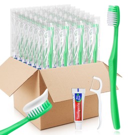 HAIFOTRVA Disposable Toothbrushes with Toothpaste and Floss,200Pcs Green Single Use Individually Wrapped Disposable Travel Toothbrushes and Dental Floss Kit Bulk for Homeless,Airbnb,Hotel,Dentist