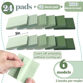 Dinifee 24 Pcs Sage Green Sticky Notes 1680 Sheets Sage Green Office Supplies 3 x 3 Inches Pastel Self Stick Note Pads for Teacher Women Gift Office School Bible Journaling Planner (Lined)