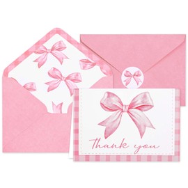 Sanixin 36Pack Pink Bow Thank You Cards with Envelopes & Stickers - Coquette Cute Party Greeting Cards - Pink Bow Blank Note Cards for Wedding, Bachelorette, Birthday Party Invitations