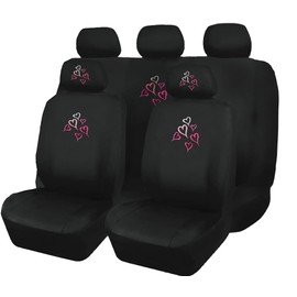 Yupbizauto Universal Fit Car Seat Covers - Embroidered Love Multi Hearts Design, Premium Black Cloth Fabric, Front & Rear Split Bench Covers | Cute Stylish Car Accessories for Women