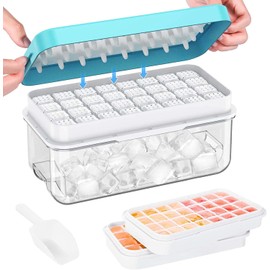 Bandeja De Compartimento De Hielo Con Tapa Y Cubitera, 2 * 32 Cubiteras Cuadradas, Molde De Cubitos De Hielo Reutilizable, Molde De Hielo Presionado Para Liberar Todos Los Cubitos De Hielo