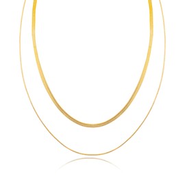 NALISASA 14K Gold Snake Chain Choker Necklace, Herringbone Necklace, Dainty Gold Plated Necklaces for Women, Simple Layered Necklace, Minimalist Flat Gold Jewelry Gift for Women