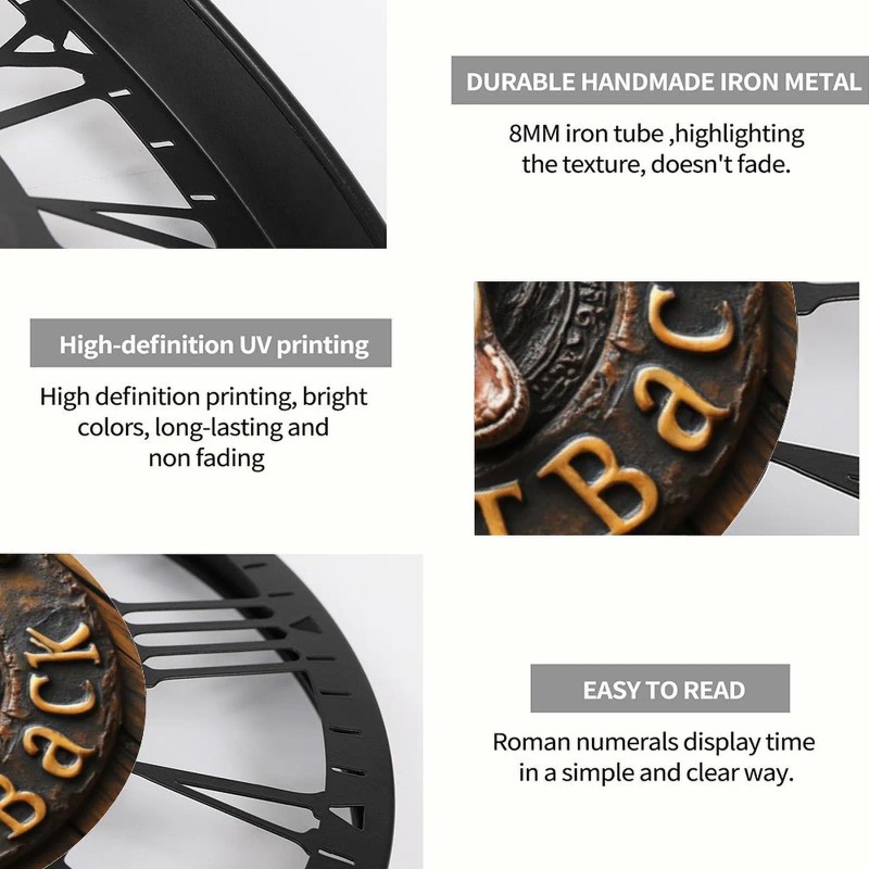 Gothic Style 25cm Round Iron Clock with Ornate Roman Numeral