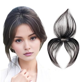 Anemone Clip In Baby Hair Bangs Forehead Hairline For Women Straight Natural Human Hair Middle Part Side Bangs Hairpieces Invisible Replacement Fringe Glueless Hair-Extensions (Black, 13cm by 5cm)