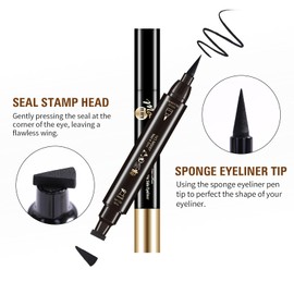 Music Flower Eyeliner Stamp - Liquid Eyeliner, Waterproof Winged Eyeliner Stamp Black Eye Liner, Long Lasting Smudge Proof Quick Dry Cat Eye Makeup Pen Wingliner, 10mm