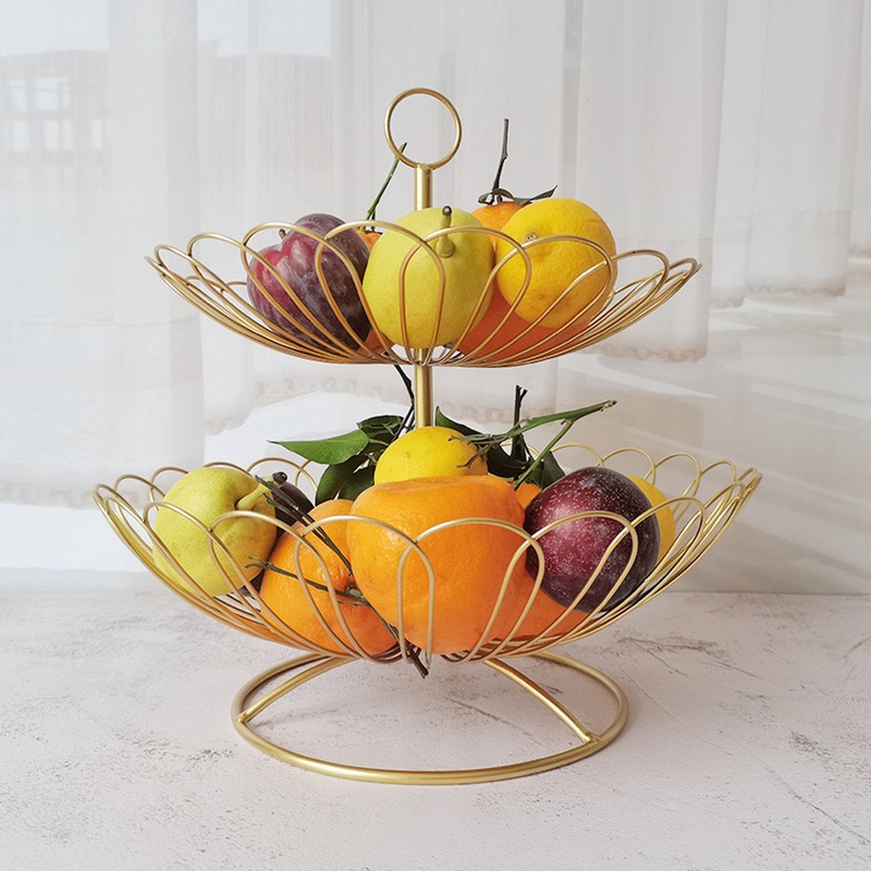 2 Tier Fruit Bowl Modern Nordic Design Geometric Detachable Gold