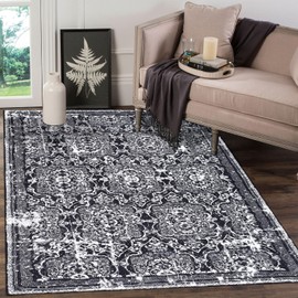 Vaukki Living Room Rug, Vintage Shaggy Soft Laundry Rug, Non Slip Kitchen Area Mat, Washable Farmhouse Bedroom Area Carpet for Bathroom, Kitchen and Kidsroom (3'x5', Black)