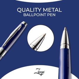 ZenZoi Blue Ballpoint Pen Set - Elegant Executive Pen for Men, Women. High End Pen Gift Box W/Luxury Pen & Premium Gel Ball Point Ink Refills. Great Smooth Writing Pen For Office Or Home