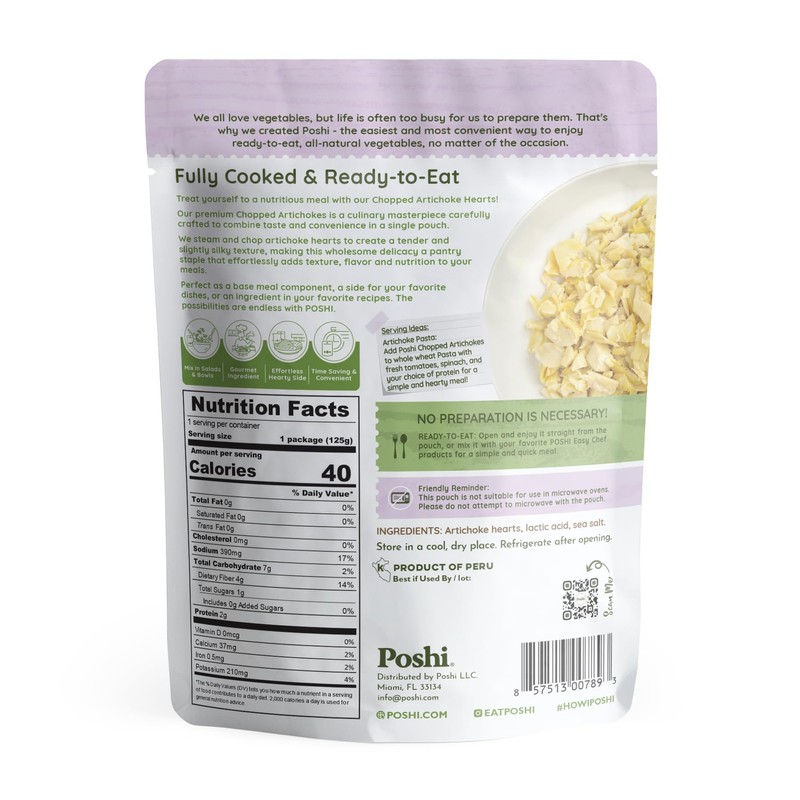 Poshi Chopped Artichoke Hearts - Steamed, Portion-controlled, Ready-to-Eat - Suitable
